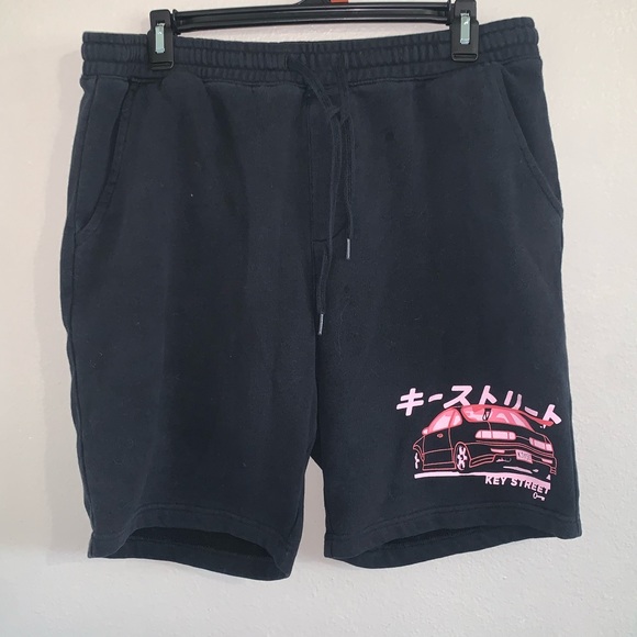 Key Street black shorts Moto Ichiban Black Sweat Shorts size large - Picture 1 of 4